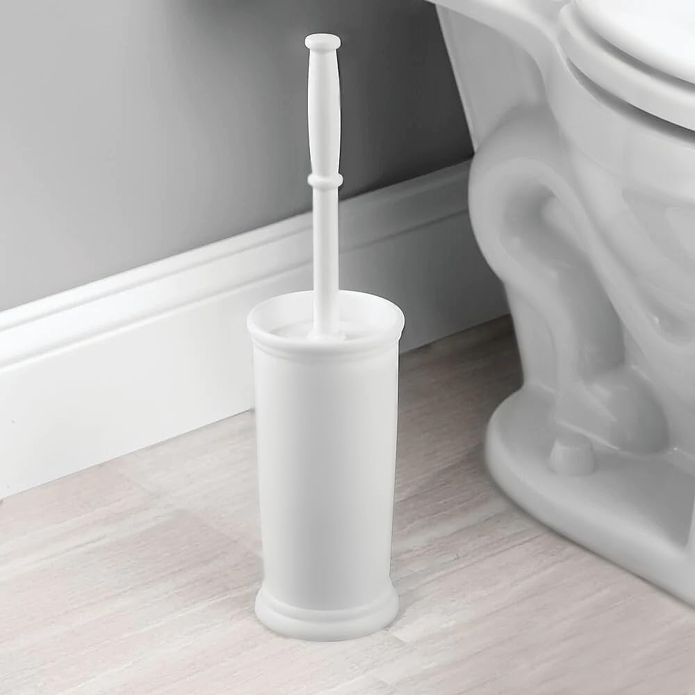 InterDesign Kent Plastic Toilet Bowl Brush Set, Classic Design Slim Compact Bowl Brush and Holder for Bathroom - Sturdy, Deep Cleaning, 4.25" x 4.25" x 16", White