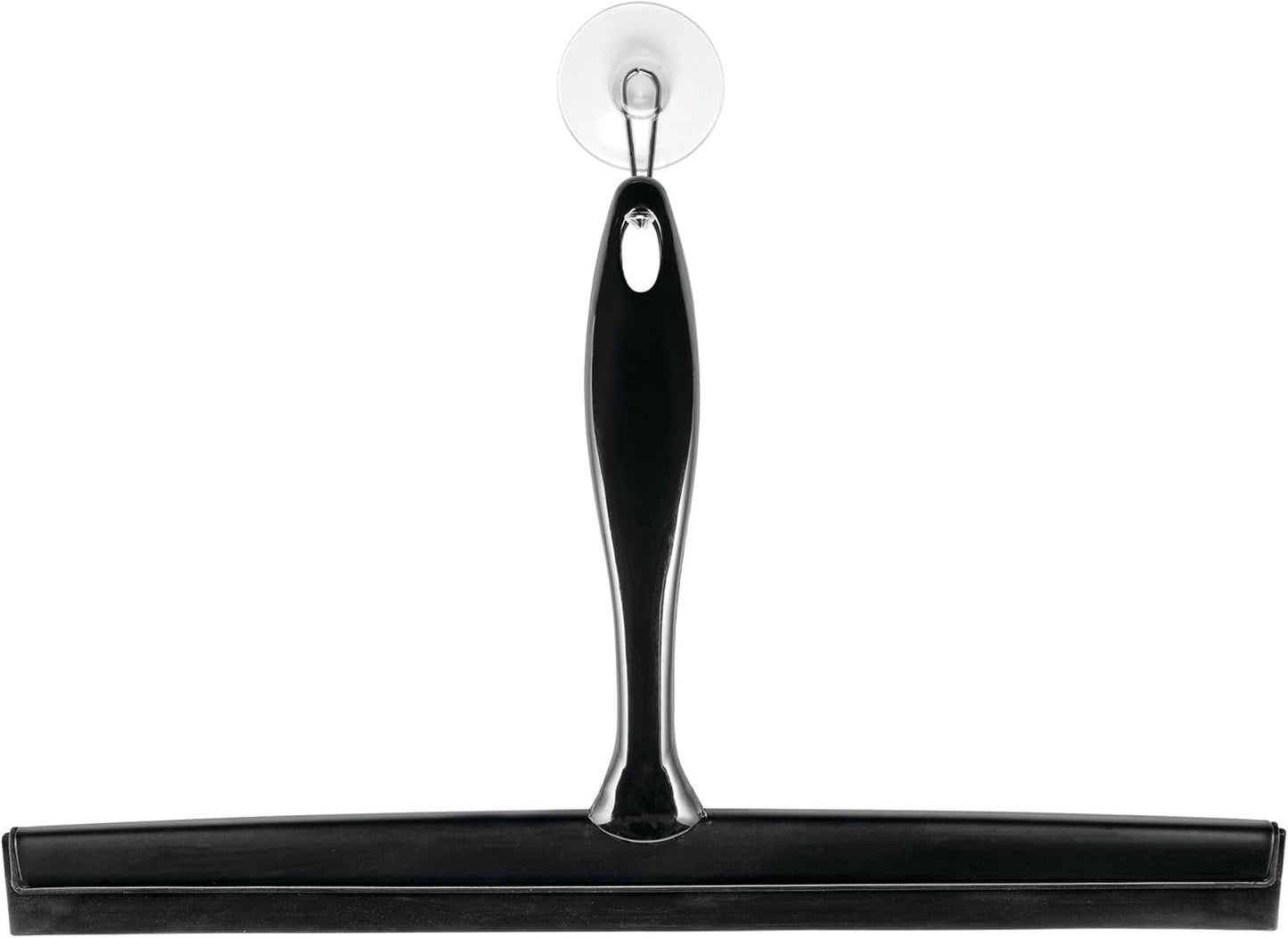 iDesign Zia Metal and Plastic Bathroom Squeegee for Shower, Glass Doors, Floors, Mirrors, with Suction Hook Holder , 12 Inches, Clear and Stainless Steel