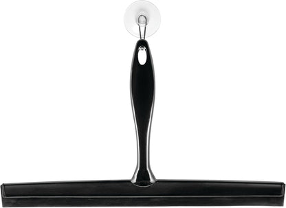 iDesign Zia Metal and Plastic Bathroom Squeegee for Shower, Glass Doors, Floors, Mirrors, with Suction Hook Holder , 12 Inches, Clear and Stainless Steel