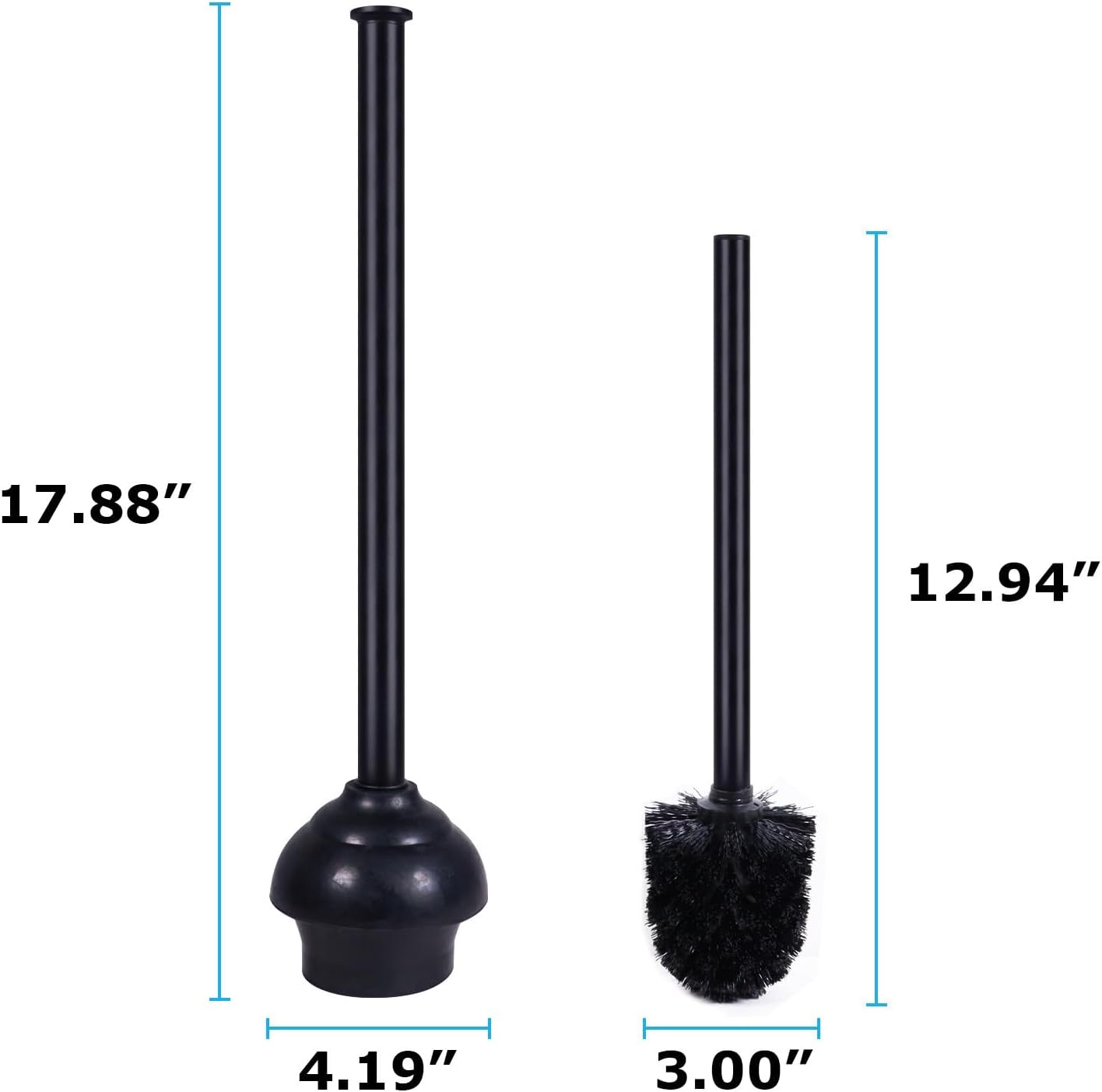 Blue Donuts Toilet Brush and Plunger Set with Holder, Sleek Minimalist Modern Stainless Steel Bathroom Accessories Toilet Plunger and Toilet Bowl Brush Combo
