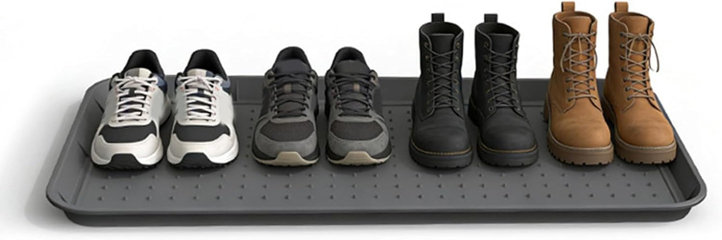 Yunseity Silicone Shoe Tray with Lip Non Slip Heavy Duty Boot Mat Organizer, Boot Tray for Front Door Entryway Indoor Outdoor Use (Black)