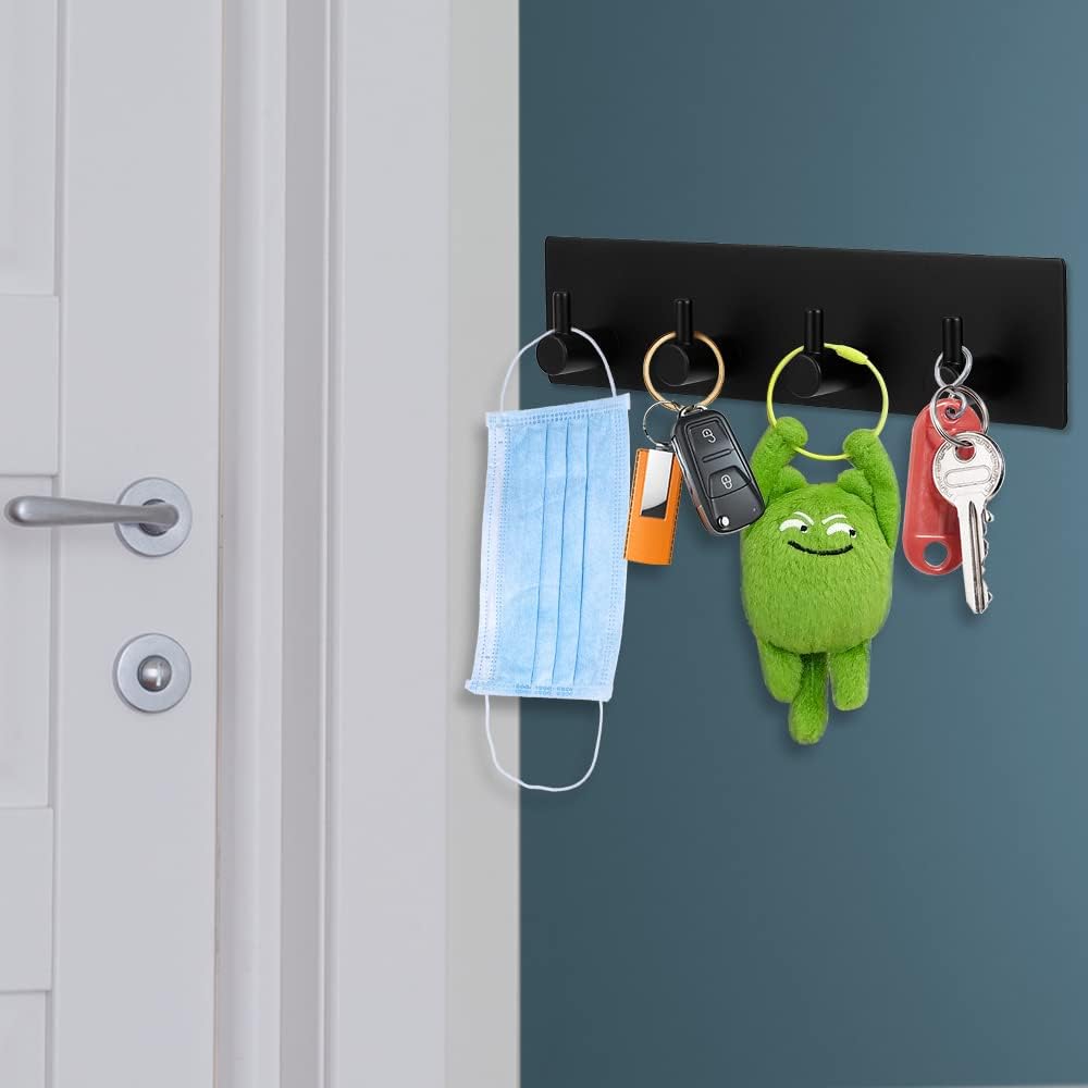 Picowe Key Holder for Christmas Wall Decorative, Adhesive Stainless Steel Key Hooks, Key Hanger Key Organizer Towel Hook Coat Hanger for Entryway Hallway Kitchen (Four Rows, Golden 1 PC)
