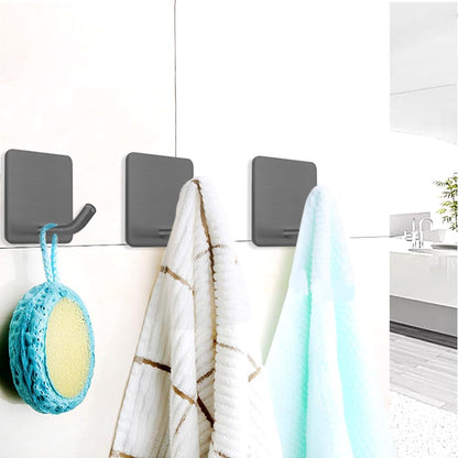 FOTYRIG Heavy Duty Adhesive Towel Hooks Stick on Towel Hanger Wall Holder Waterproof Stainless Steel Sticky Hooks for Hanging Bathroom Kitchen Home-4 Packs