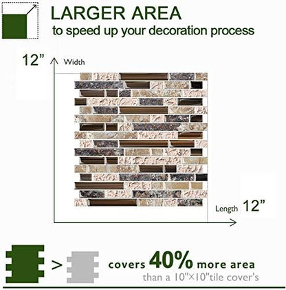 STICKGOO Thicker Design Peel and Stick, Self Adhesive Stick On Tile Backsplash for Kitchen and Bathroom, Beige & White, 12”×12”, 10 Sheets
