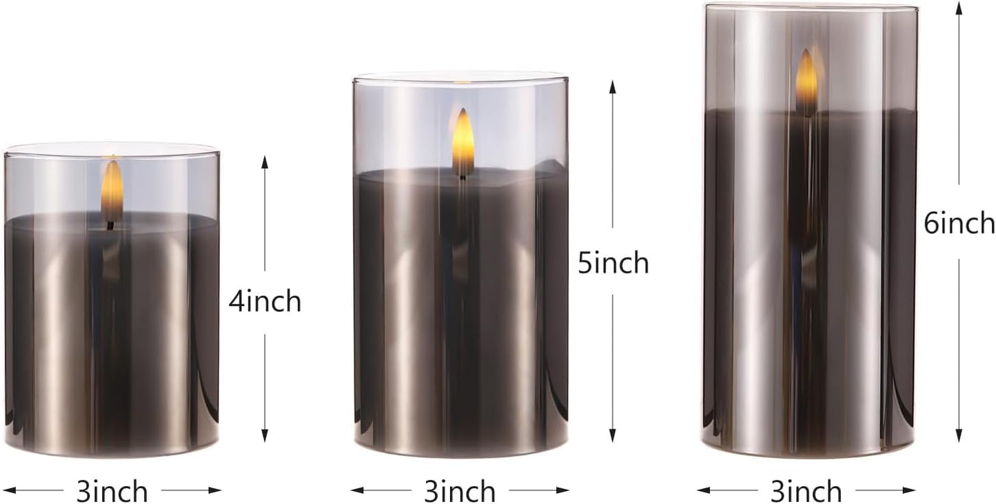 Blue Flameless Candles with Remote, Real Wax Glass Battery Operated Candles with Timer, LED Pillar Candle for Bedroom Home Wedding Birthday Party Fall Halloween Christmas Decorations, Set of 3