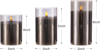 Blue Flameless Candles with Remote, Real Wax Glass Battery Operated Candles with Timer, LED Pillar Candle for Bedroom Home Wedding Birthday Party Fall Halloween Christmas Decorations, Set of 3