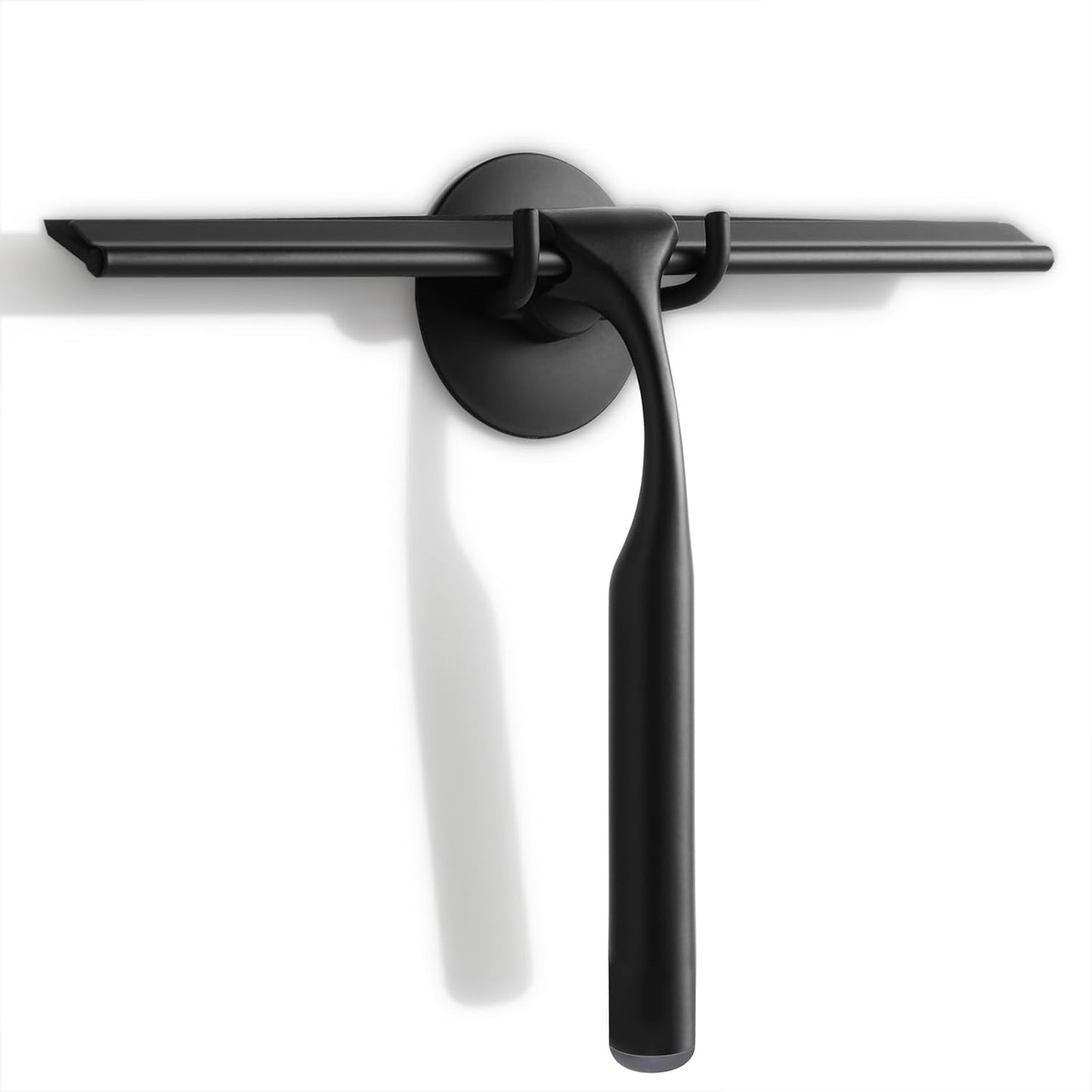 Quntis 10-Inch Matte Black Shower Squeegee for Glass Doors – Stainless Steel with Non-Slip Handle, Replacement Blade & Hook – Ideal for Bathroom, Mirrors, Tiles, and Car Windows