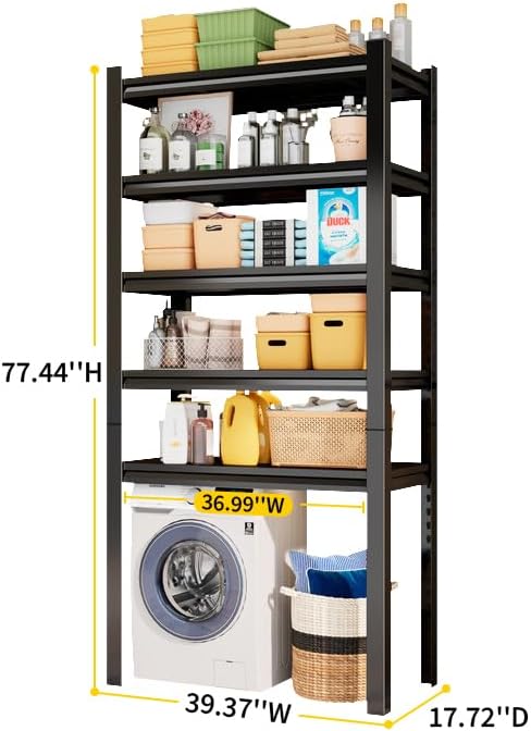 Over Washer and Dryer Shelves, Laundry Room Shelves Adjustable Metal Heavy Duty Freestanding Storage Shelves, Washing Machine Rack for Organization and Storage, Black (Black, 63''H*35.43''W*11.81''D)