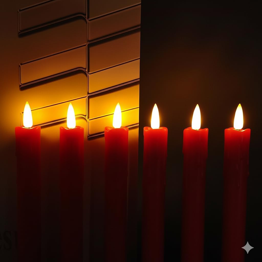 Flameless Taper Candles with Remote, 6.7 Inch Short Taper Candles Battery Operated with Flickering 3D Flame, Led Candle Sticks Safe for Windowsill Wedding Home Christmas Decor, Ivory, Set of 6