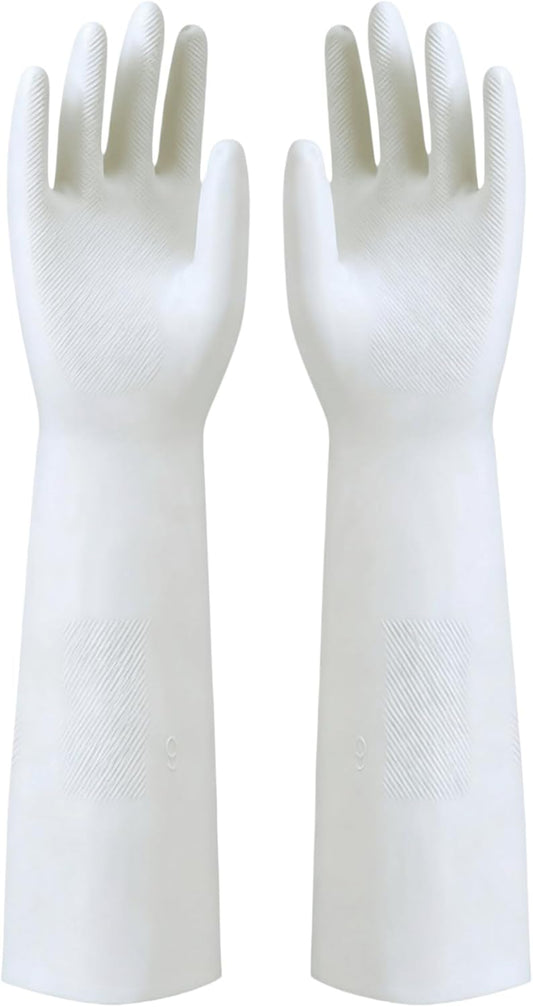 White Nitrile Rubber Gloves Large, Long Sleeve Thickened Reusable,18inch Household Cleaning, Dishwashing, Cooking