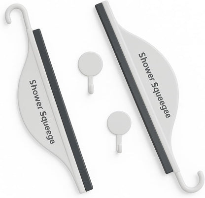 Mini Shower Squeegee for Glass Doors – Small Handy Bathroom, Countertop & Window Cleaner with Rubber Blade and Hook for Tile Walls, Mirrors, Kitchen Sink - Pack of 2
