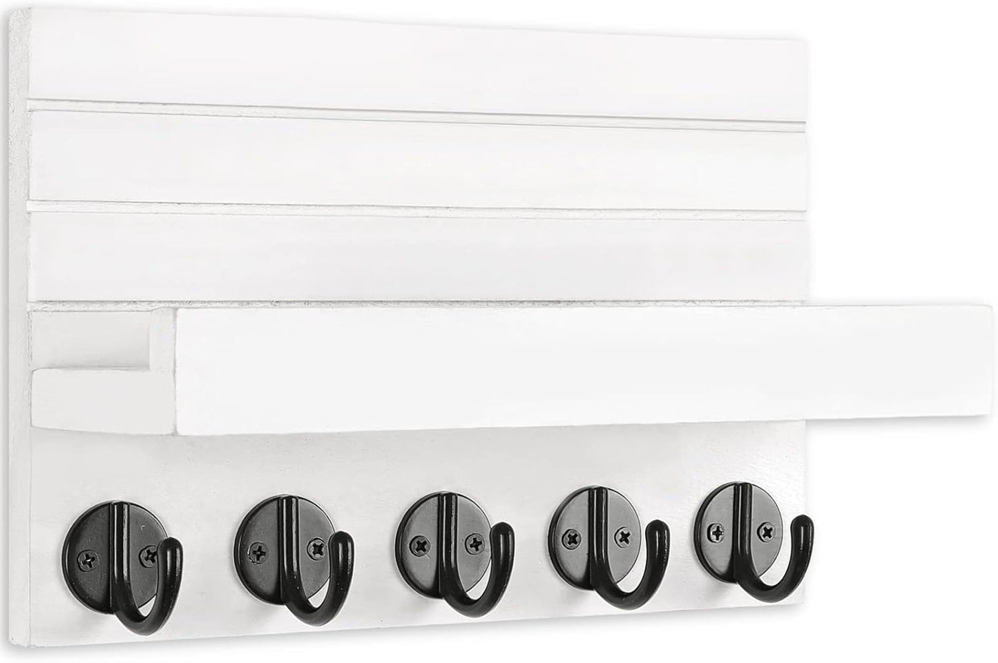 Lwenki Key Holder for Wall, Decorative Key and Mail Holder with Shelf Has Large Key Hooks for Bags, Coats – Paulownia Wood Key Hanger with Mounting Hardware (9.8”W x 6.7”H x 4.2”D) (Brown)
