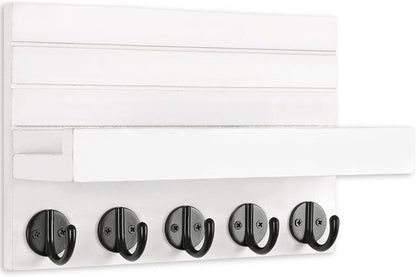 Lwenki Key Holder for Wall, Decorative Key and Mail Holder with Shelf Has Large Key Hooks for Bags, Coats – Paulownia Wood Key Hanger with Mounting Hardware (9.8”W x 6.7”H x 4.2”D) (Brown)