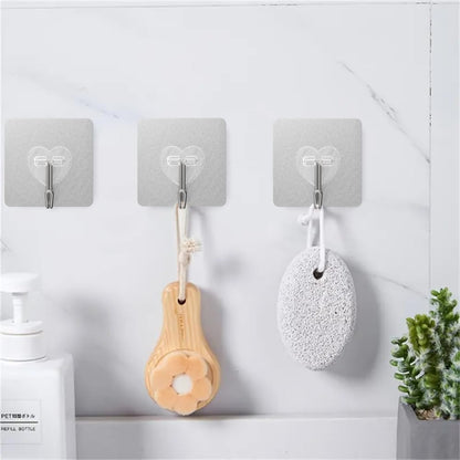 DGYB 20 Pcs Clear Adhesive Hooks for Hanging 22lb Self Adhesive Wall Hooks Heavy Duty Waterproof Transparent Sticky Hooks for Shower Home Bathroom Kitchen Office