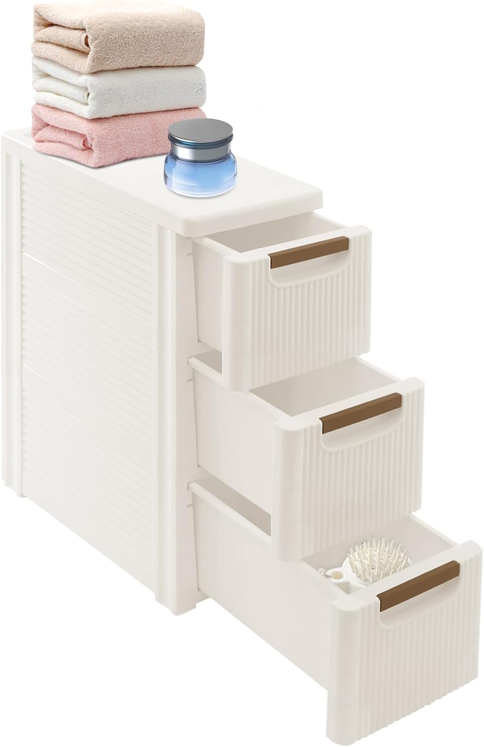 Storage Drawers on Wheels, 3-Drawer Slim Rolling Storage Cart with 4 Casters, Narrow Plastic Organizer for Bathroom Bedroom Kitchen Classroom, Space-Saving Mobile Cabinet