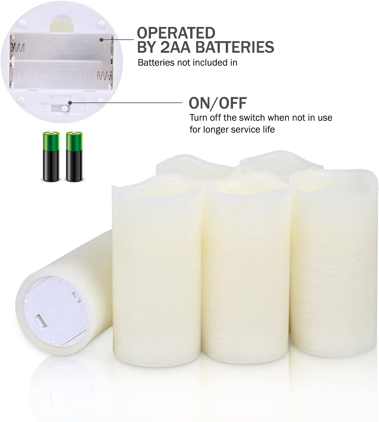 H-BLOSSOM Flameless Candles Battery Operated Real Wax Pillar LED Candles with 10 Key Remote Control Cycling 24 Hours Timer Set of 6 (3" x 6" Remote)