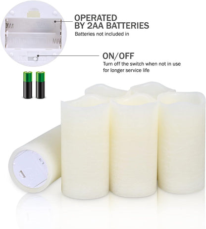 H-BLOSSOM Flameless Candles Battery Operated Real Wax Pillar LED Candles with 10 Key Remote Control Cycling 24 Hours Timer Set of 6 (3" x 6" Remote)