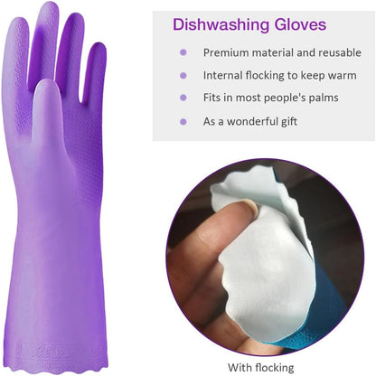 Alimat PluS 3 Pack Reusable Cleaning Gloves Latex Free, Dishwashing Gloves with Cotton Flock Liner and Embossed Palm, Waterproof Household Gloves for Laundry, Gardening (Medium)