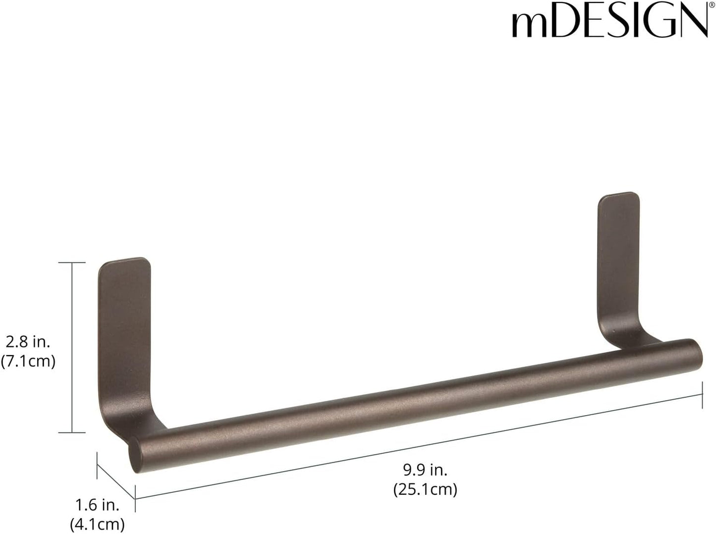 mDesign Steel Wall-Mounted Towel Rack Storage Holder - Self-Adhesive Space Saving Bar for Kitchen, Holds Hand and Dish Towels, Stick on Doors, Cabinet, Cupboard, Omni Collection, 2 Pack, Graphite Gray