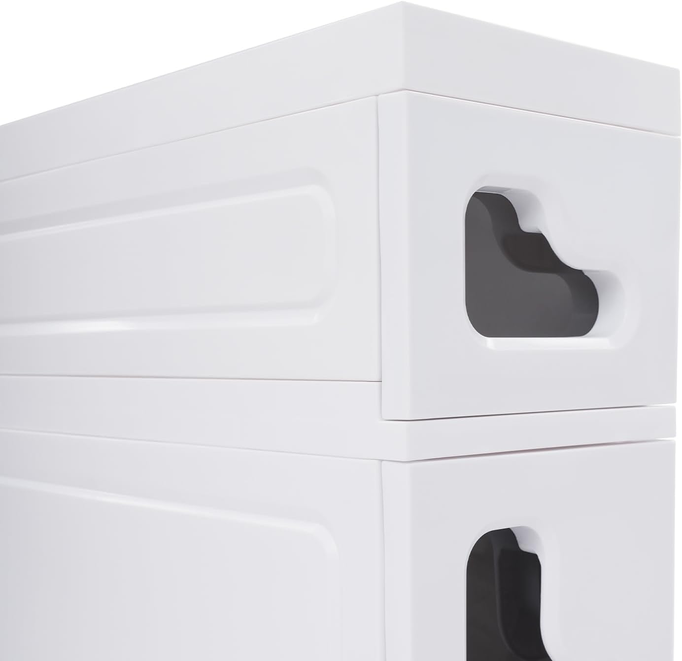 Narrow Bathroom Storage Cabinet with Drawers, 5.5" Slim Floor Standing Rolling Cart on Lockable Wheels, PP Unit with Toilet Paper Holder for Small Space, Kitchen, Laundry Room (3 Tier)