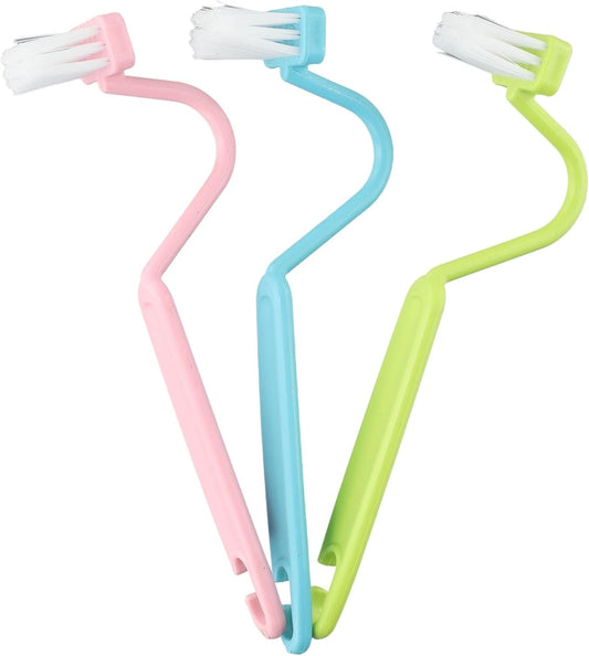 FABULETTA Toilet Under Rim Cleaning Brush Set, S-Shaped Curved Handle for Deep Corner Clean, Plastic Bent Tool for Sink Drain and Floor Tracks, 3-Pack