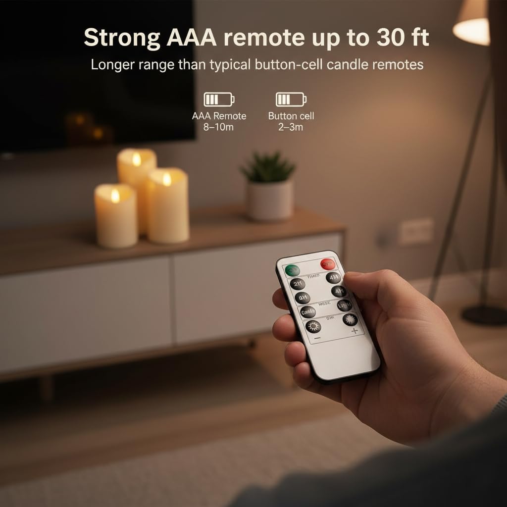 ANGELLOONG Flickering Flameless Candles, Realistic Battery Operated Candles with Remote and Timer, Set of 3 LED Candles for Room Fall Home Wedding Decor Centerpieces Table Party Valentines Decorations