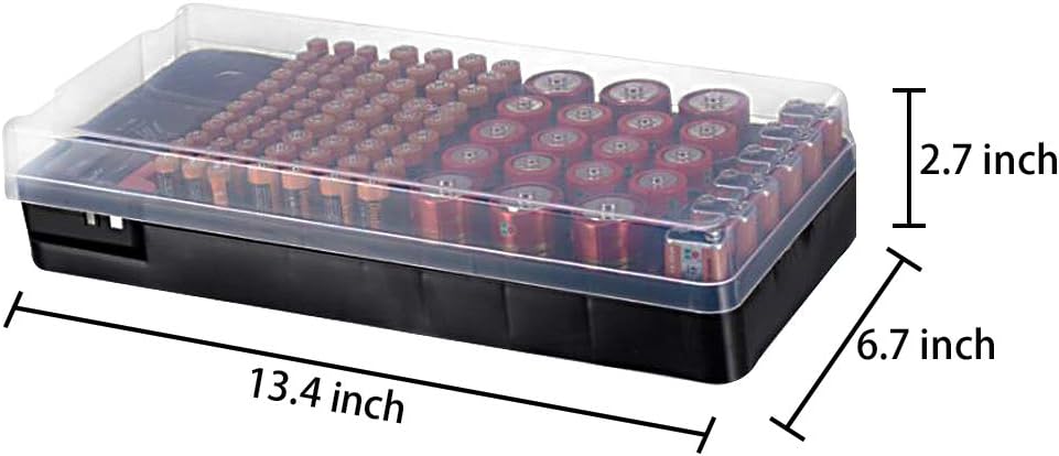 LUEXBOX Battery Organizer Storage Case Holder with Tester Holds 98 Pack, High-Capacity Battery Box and Tester, Battery Case Suitable for AAA, AA, 9V, C, D, Button Cell Batteries