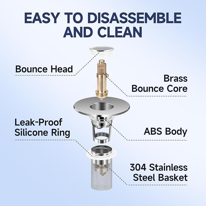 Bathroom Sink Stopper, Stainless Steel Removable Drain Strainer, Hair Catcher Basket, Bathroom Sink Plug Replacement (2 Pack)