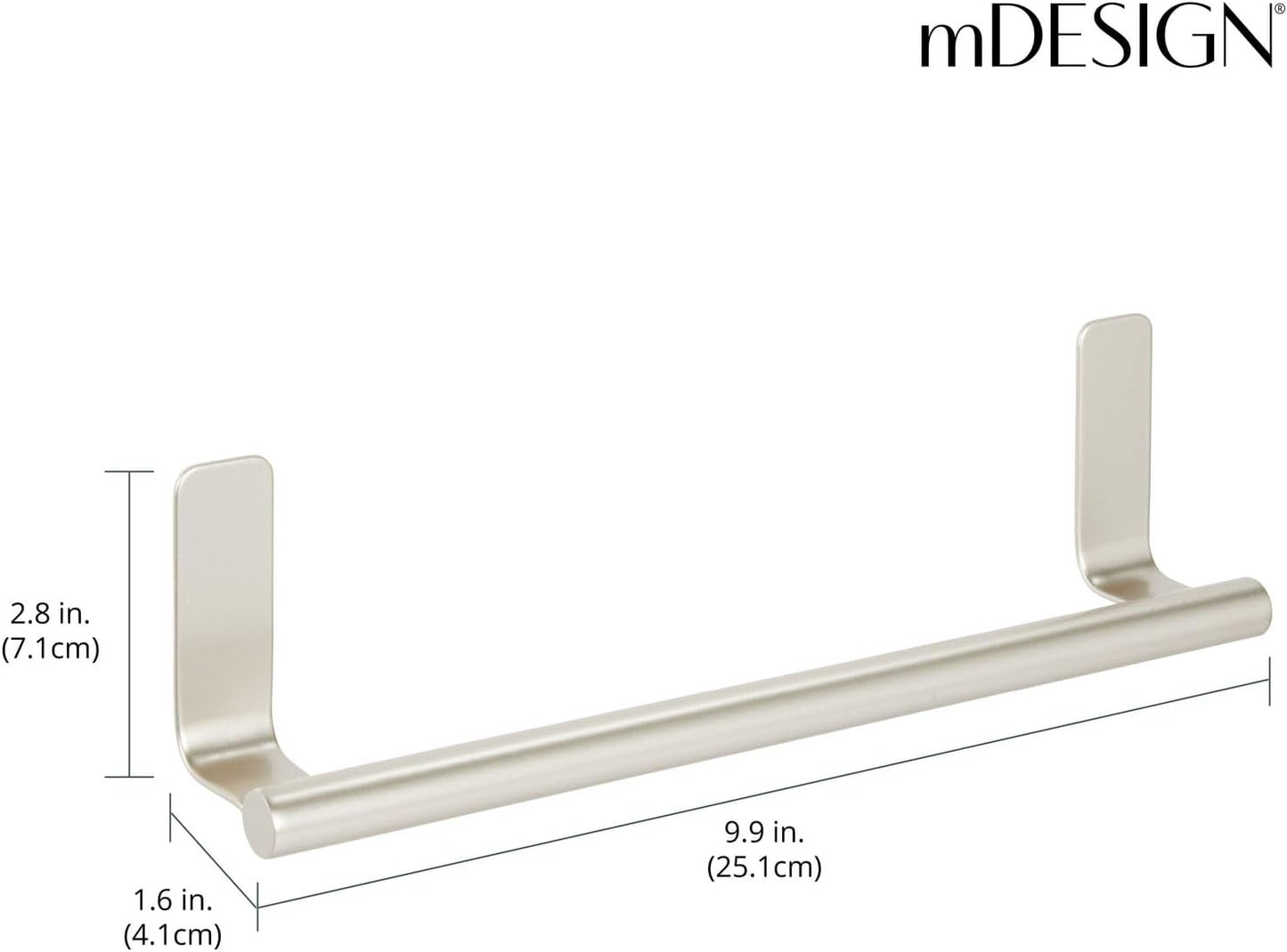 mDesign Steel Wall-Mounted Towel Rack Storage Holder - Self-Adhesive Space Saving Bar for Kitchen, Holds Hand and Dish Towels, Stick on Doors, Cabinet, Cupboard, Omni Collection, 2 Pack, Graphite Gray