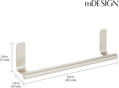 mDesign Steel Wall-Mounted Towel Rack Storage Holder - Self-Adhesive Space Saving Bar for Kitchen, Holds Hand and Dish Towels, Stick on Doors, Cabinet, Cupboard, Omni Collection, 2 Pack, Graphite Gray