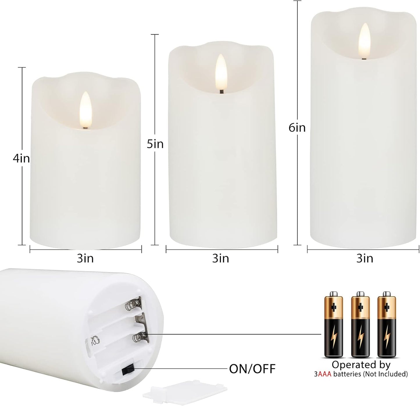 LUSHARBOR Flameless Candles with Remote, 3 Pack Battery Operated Candles Flickering Real Wax LED Fake Pillar Candles with Timer for Wedding Home Party, White