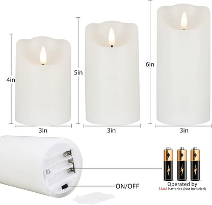 LUSHARBOR Flameless Candles with Remote, 3 Pack Battery Operated Candles Flickering Real Wax LED Fake Pillar Candles with Timer for Wedding Home Party, White