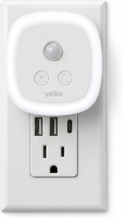 YELKO Motion Sensor Night Light - Plug-in Cool White Light Anti-Glare LED Nightlight, 5 Levels Adjustable Brightness, Timer Function for Bathroom, Hallway, Kitchen, Stairs, Garage, Soft Glow, 2-Pack