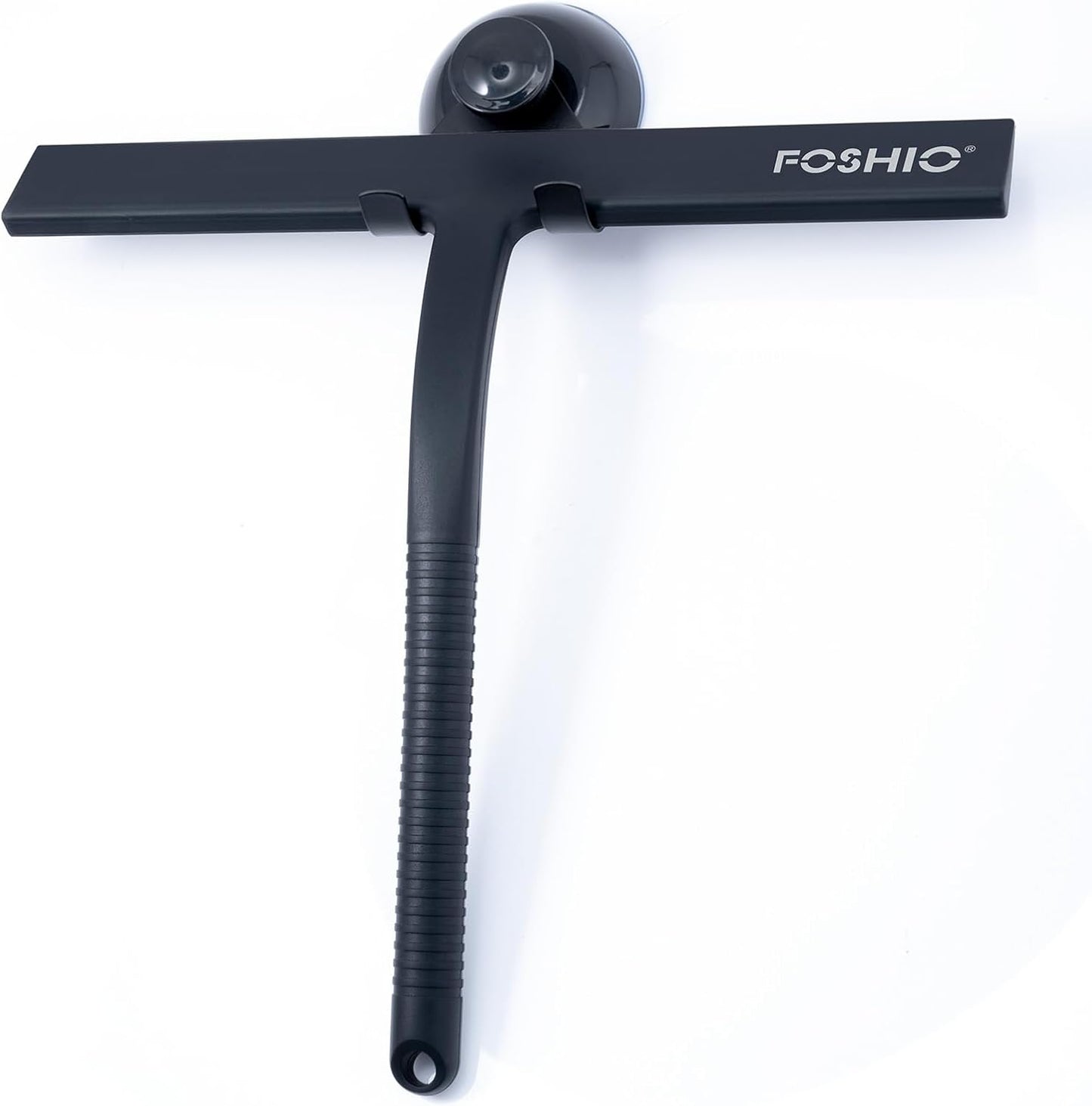 FOSHIO Shower Squeegee for Glass Doors with Suction Cup, Silicone Squeegee for Window Cleaning, Small Squeegee for Shower Glass Door, Window Squeegee with Stainless Steel Non-Slip Handle (Black)