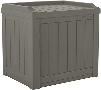 Suncast Outdoor Storage Box - 22 Gallon Stone Gray Resin Outdoor Deck Box with Seat, Weatherproof Patio Storage Bin Container for Keeping Cushions, Tools, & Towels for Pool, Yard, & Garden