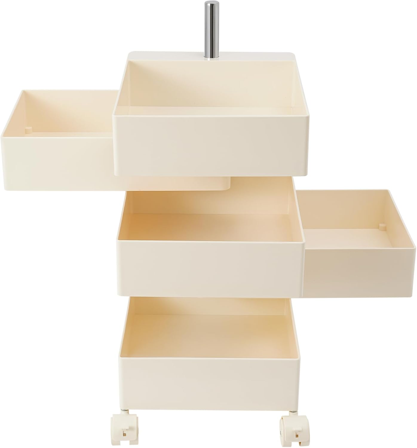 TFCFL 5 Tier Rolling Storage Cart, 360° Rotating Sofa Side Cabinet, Storage Cabinet Bedside Table for Bathroom Kitchen, Movable Narrow Cabinet with Wheels for Living Rooms, Kitchens, Offices (White)