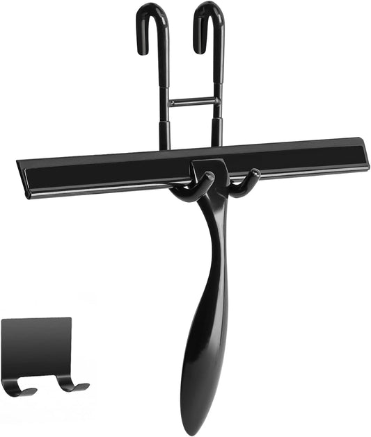 Simtive 14-Inch Shower Squeegee Set, Includes Shower Door Hook and Adhesive Hook, Squeegee for Shower Doors, Mirror and Window, Silver