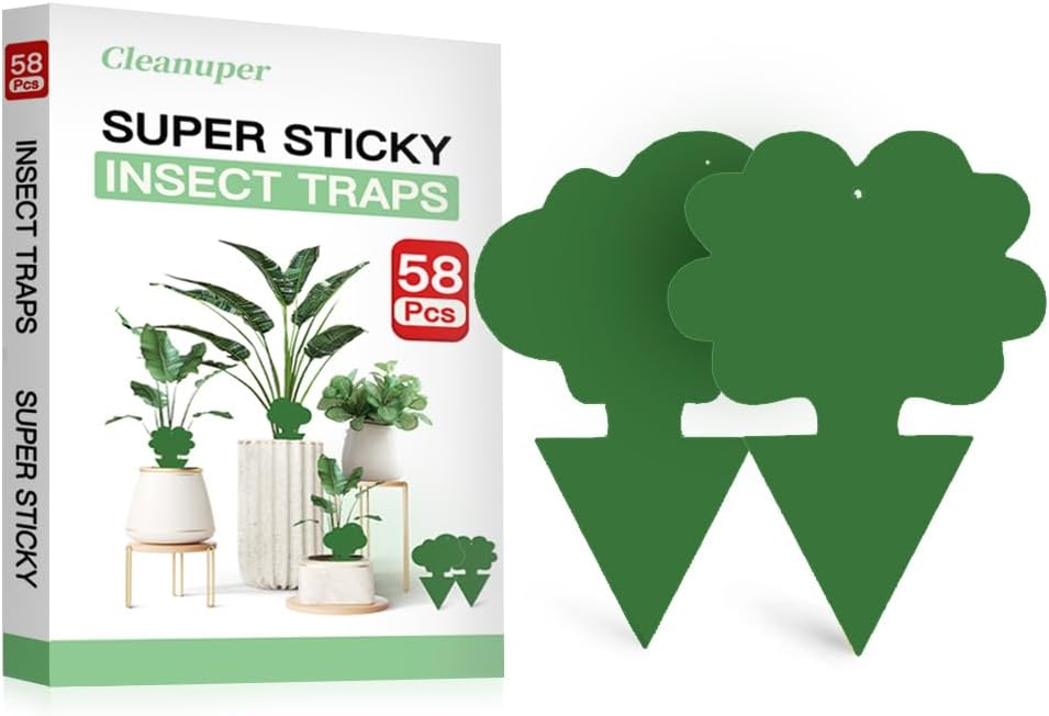 58 Pack Gnat Killer Sticky Traps for Plants - Green Fungus Gnat Sticky Trap for Indoor Houseplants, Fruit Fly, Whitefly, Aphid - Family Friendly Design, Flower/Cloud or Sunflower/Butterfly