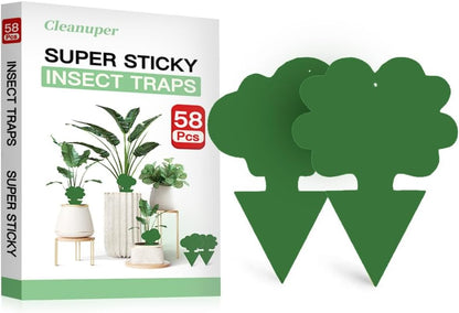 58 Pack Gnat Killer Sticky Traps for Plants - Green Fungus Gnat Sticky Trap for Indoor Houseplants, Fruit Fly, Whitefly, Aphid - Family Friendly Design, Flower/Cloud or Sunflower/Butterfly