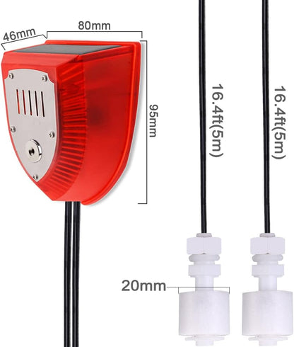 High / Low Water Level Sensor Detector Alarm 120 dB Red Strobe Siren, Adjustable Alarm Volume, Sump Bobber Water leak Sensor,16.4ft Probe Cord, Suitable for Water Tank/Aquarium, Swimming Pool/Basement