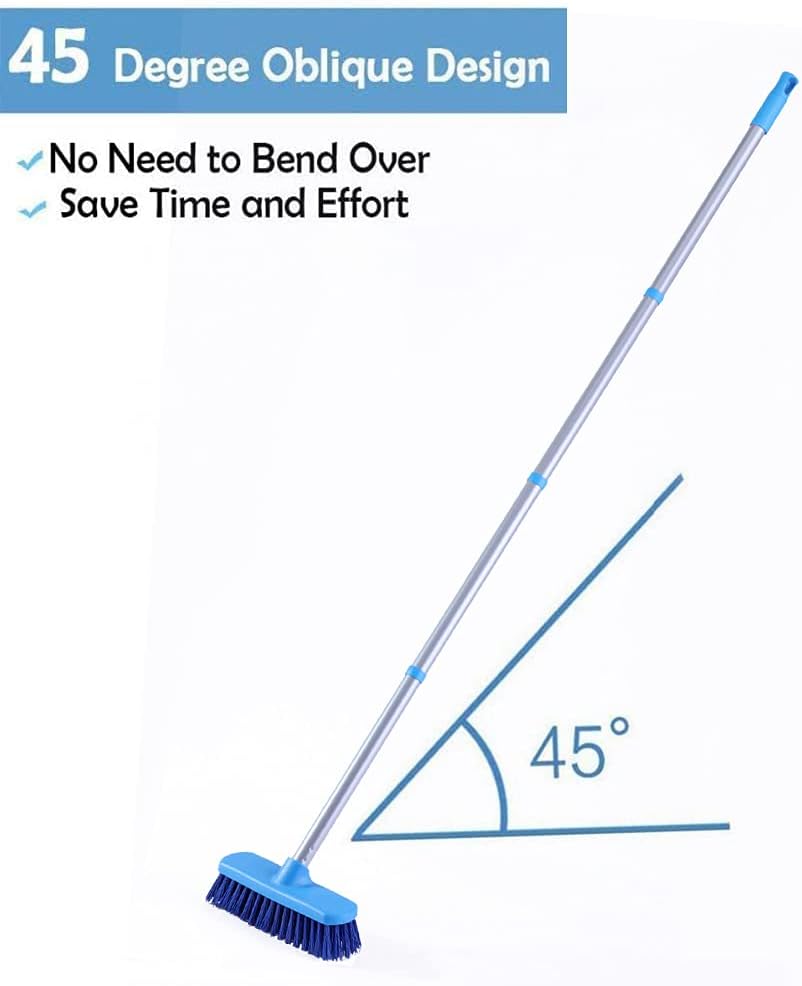 YONILL Deck Brush with Long Handle - Floor Scrub Brushes for Cleaning Shower, Stiff Bristle Scrubbing Brush, 50" Floor Scrubber Brush for Bathroom, Bathtub, Tub, Tile Floors, Garage and Patio