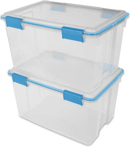 Sterilite 4-Pack Gasket Box, Home Storage Organizer Bins with Lids, 37 Quart – Stackable Clear Plastic Containers for Bedroom, Bathroom, Garage, Basement, or Attic