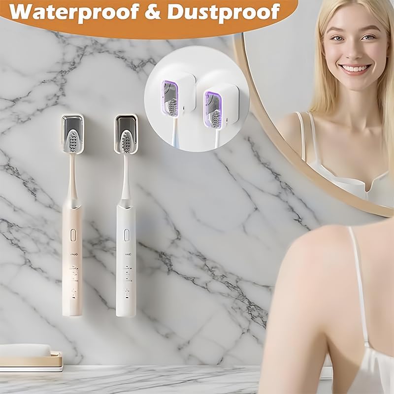 2PCS Toothbrush Holders for Bathrooms, Minimalist Wall-Mounted Organizer with Cover, Single Toothbrush Dispenser Storage Organizer for Space-Saving Countertop Solution for Home & Travel (White, Gray)