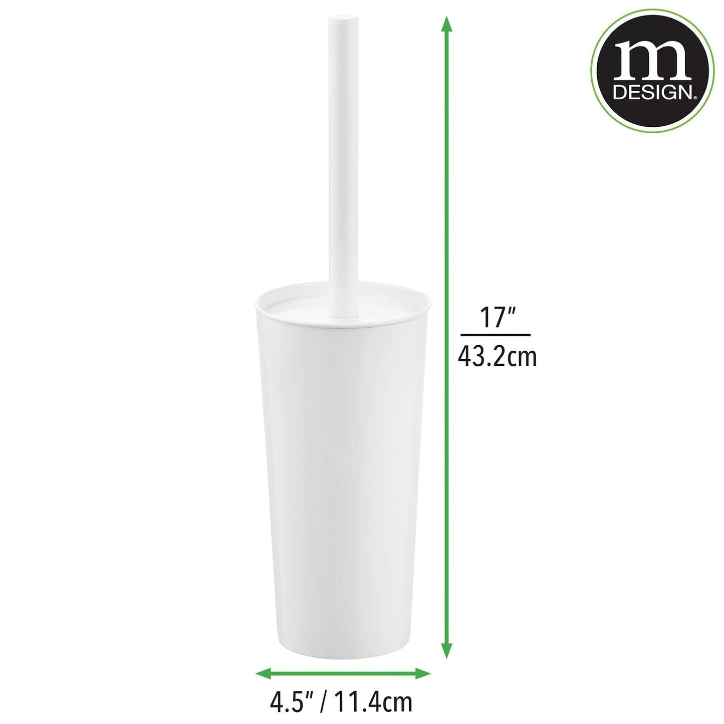 mDesign Metal Freestanding Slim Toilet Bowl Brush and Holder + Rectangle Narrow 5 Liter / 1.3 Gallon Step Pedal Trash Can Wastebasket for Bathroom - Small, Compact Design - Set of 2 - Brushed/Chrome