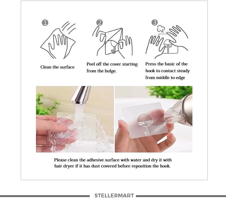 Easenest Adhesive Wall Hooks Bathroom Kitchen 12 Packs Heavy Duty Nail Free Sticky Hangers with Stainless Hooks Utility Towel Bath Ceiling Hooks