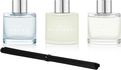 3 Pack Fragrance Reed Diffuser, 50ML Lavender Jasmine Lemongrass Aromatherapy Diffuser Set with 12 Black Fiber Sticks,Air Freshener for Bedroom Bathroom Office, 8.2X 6.6X 2.1 inch