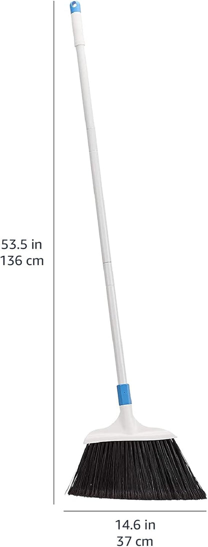 Amazon Basics Heavy-Duty Floor Cleaning Broom with Stiff Bristles, Sturdy 3-Piece Handle, Easy to Assemble, Indoor Outdoor Use for Driveways and Sidewalks, Blue and White