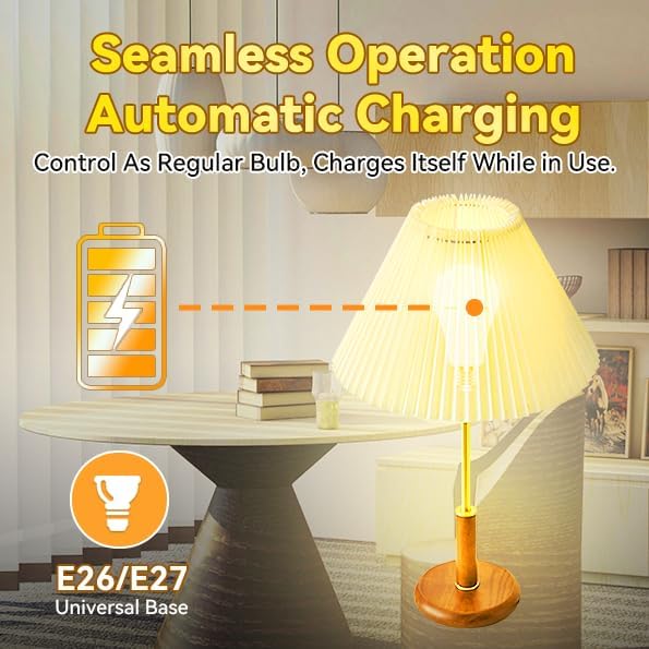 Neporal 4 Pack Emergency-Rechargeable-Light-Bulb, Stay Lights Up When Power Failure, 1500mAh 15W 80W Equivalent LED Light Bulbs for Home, Camping, Tent (E27, with Hook) (Daylight)
