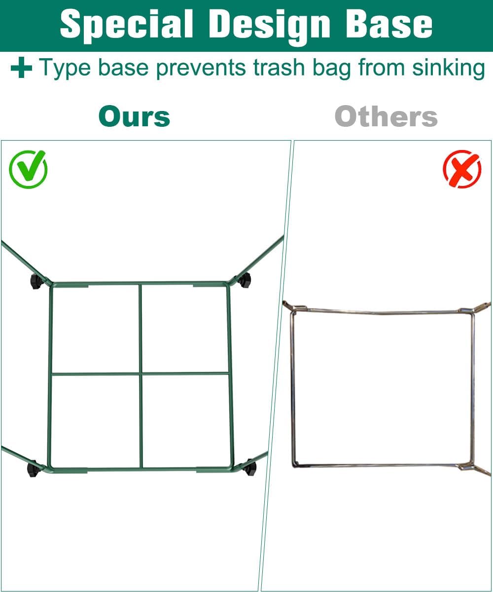 Outdoor Trash Bag Holder Stand - Heavy Duty Metal Garden Garbage Bag Support Frame for 30-45 Gallon Capacity, Multi-Use Portable Yard Leaf Bag Stand for Leaves, Weeding, Lawn Party, Green