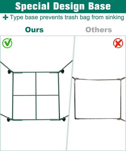 Outdoor Trash Bag Holder Stand - Heavy Duty Metal Garden Garbage Bag Support Frame for 30-45 Gallon Capacity, Multi-Use Portable Yard Leaf Bag Stand for Leaves, Weeding, Lawn Party, Green